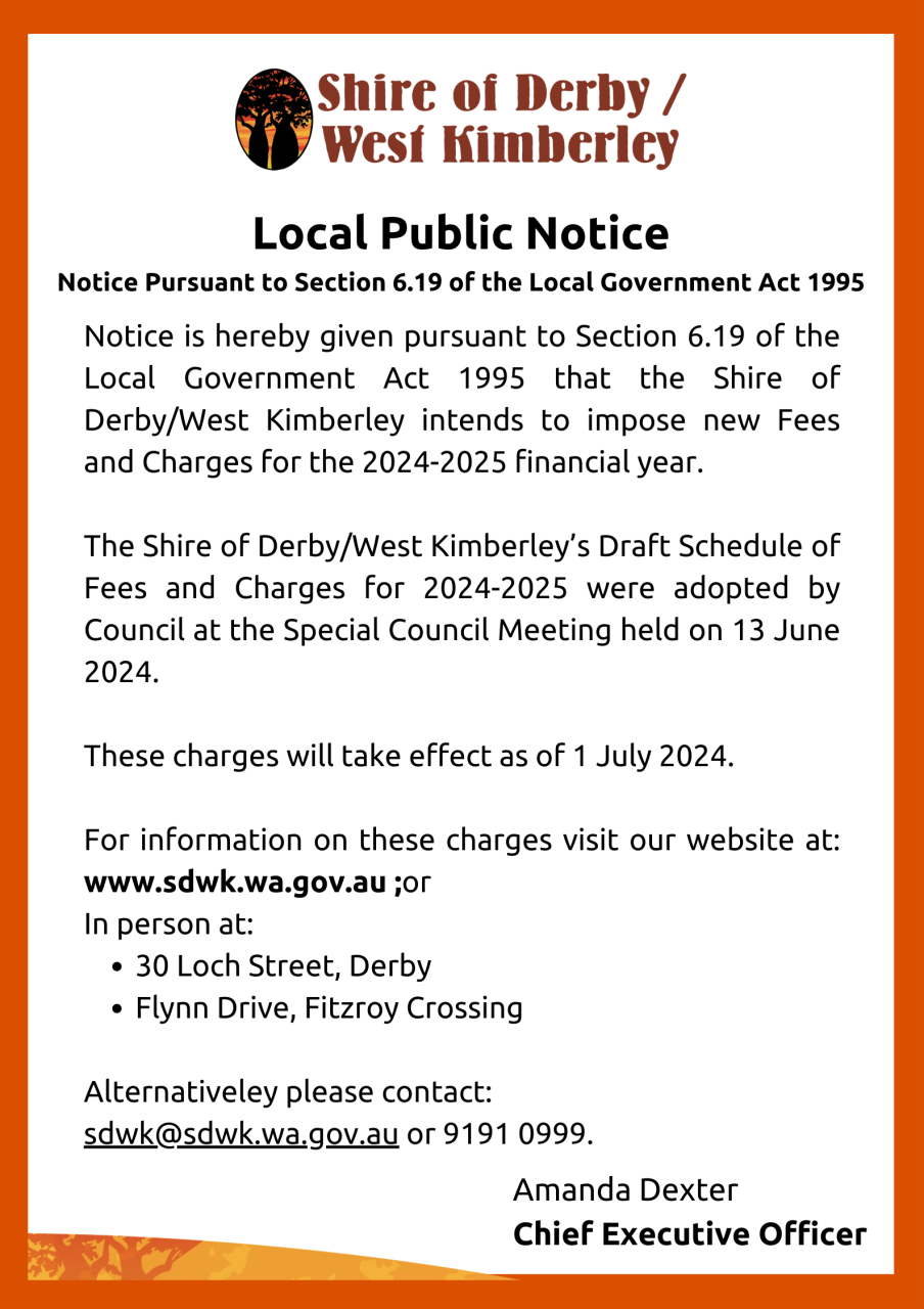 Local Public Notice - Fees and Charges 2024/2025